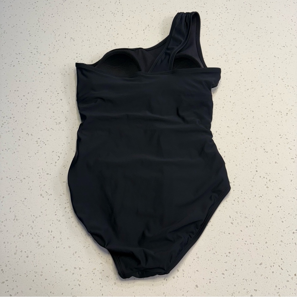 Time and Tru One Shoulder Ruched One Piece Swimsuit Women’s Medium 8-10 Black - Picture 4 of 6